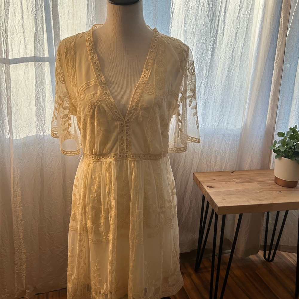 Cream, Lace, Boho Dress